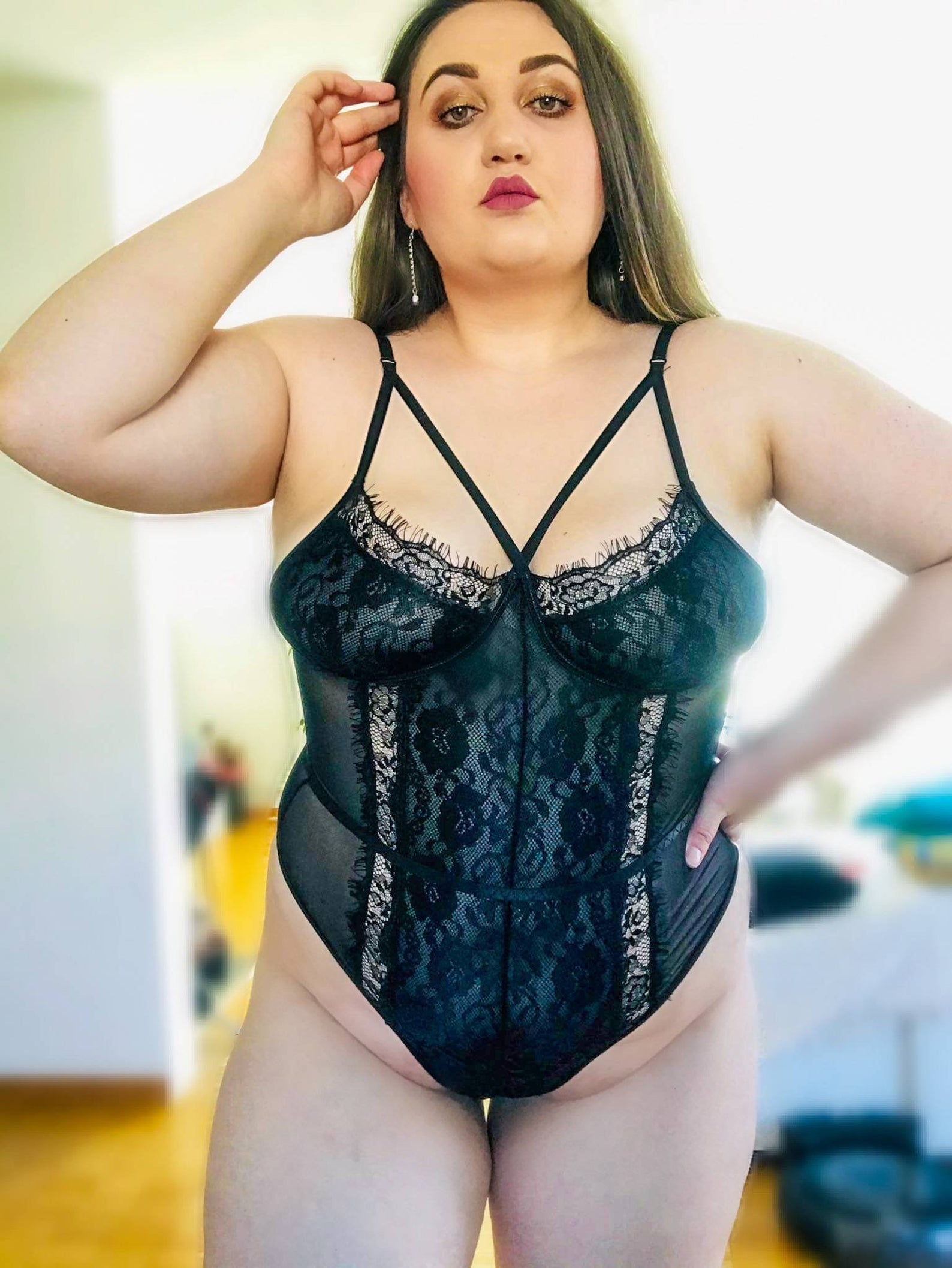 C & C Lingerie + Plus Size Black Sheer Lace Teddy