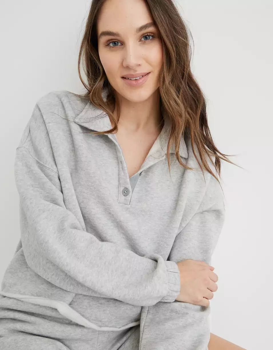 Aerie fleece of top mind cropped polo sweatshirt