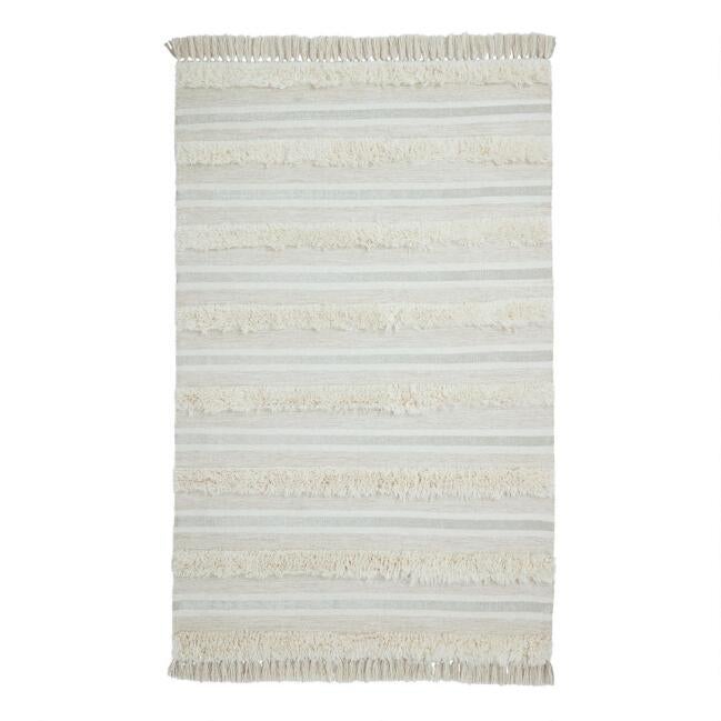 Cost Plus World Market + Ivory and Tan Raised Stripe Wool Area Rug