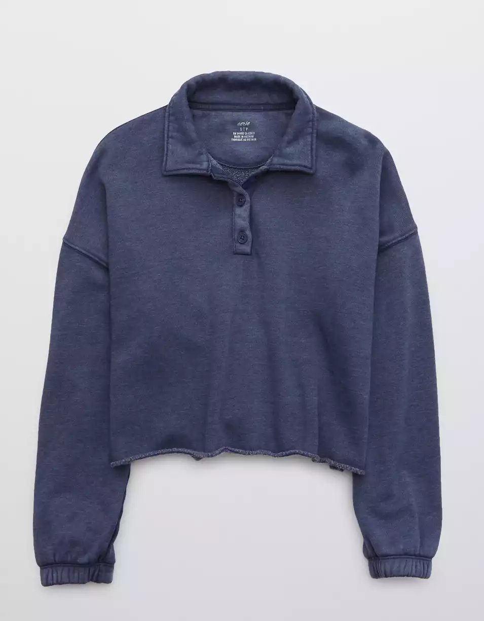 Aerie + Fleece-Of-Mind Cropped Polo Sweatshirt