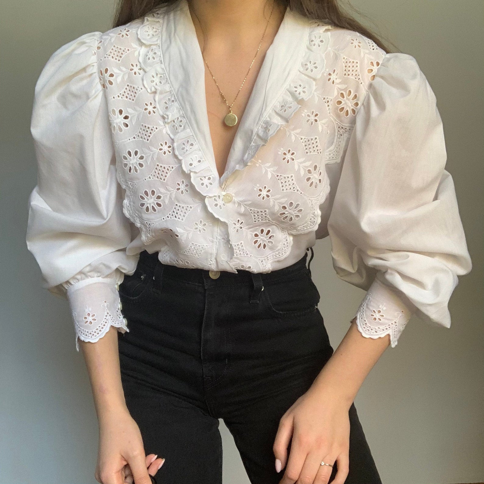 asecondheart + Vintage White Blouse with Embroidered Collar