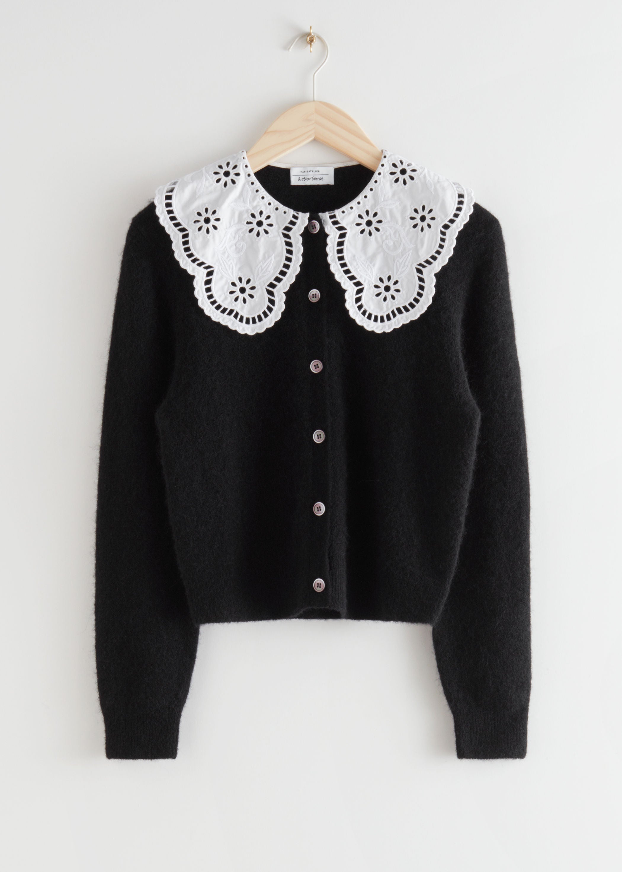 & Other Stories + Embroidered Statement Collar Knit Cardigan