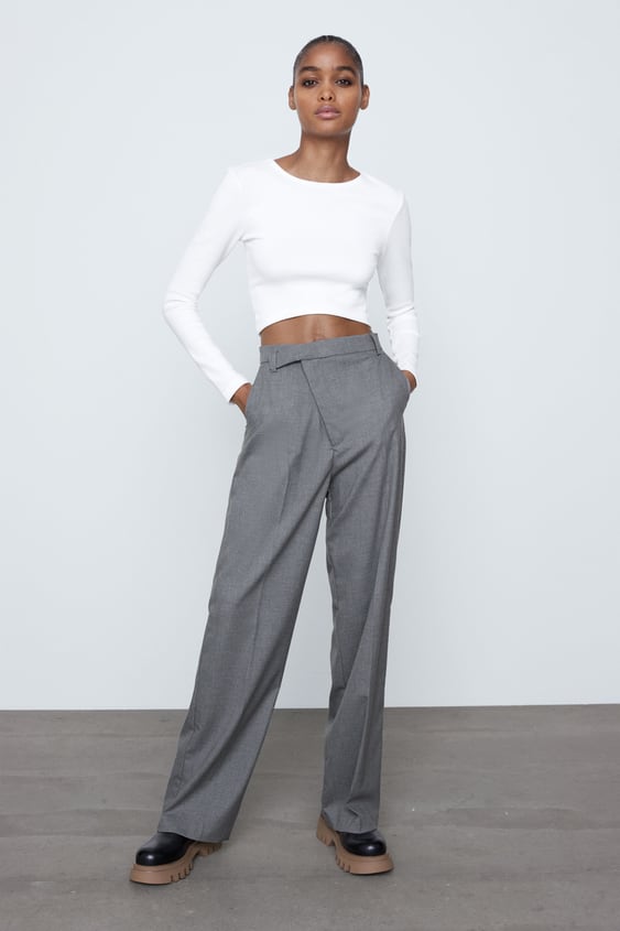 Zara asymmetric grey wide leg trousers - new – Manifesto Woman