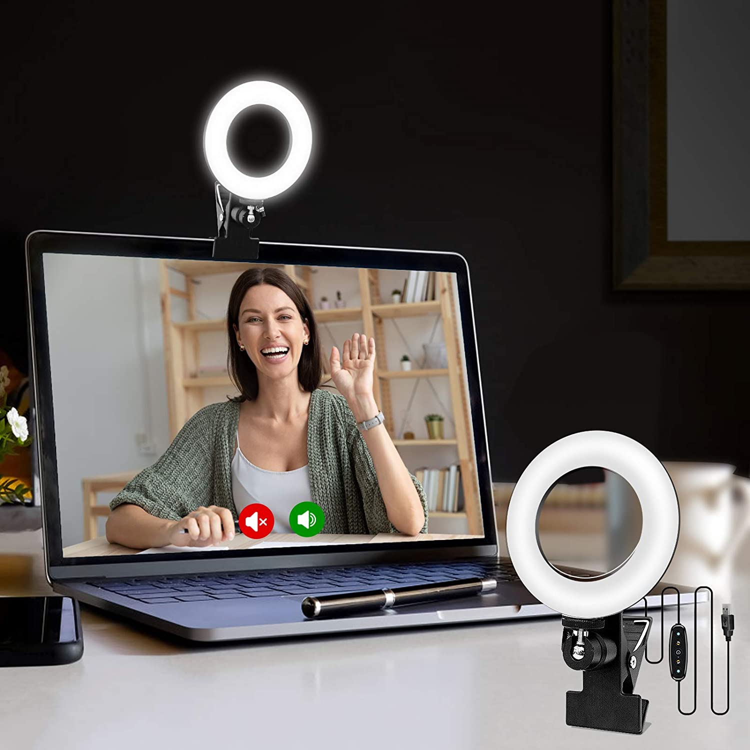 waysad Video Fill Light Conference Lighting Kit Adjustable Universal Computer Live Lamp Remote Working Zoom Calls Webinar Lighting,Self Broadcasting And Live Streaming,Strong Suction