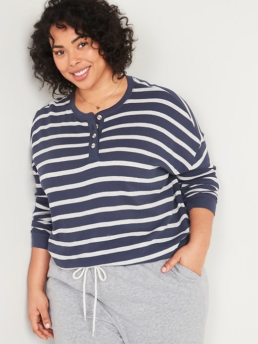 Old Navy + Thermal-Knit Long-Sleeve Plus-Size Henley Tee