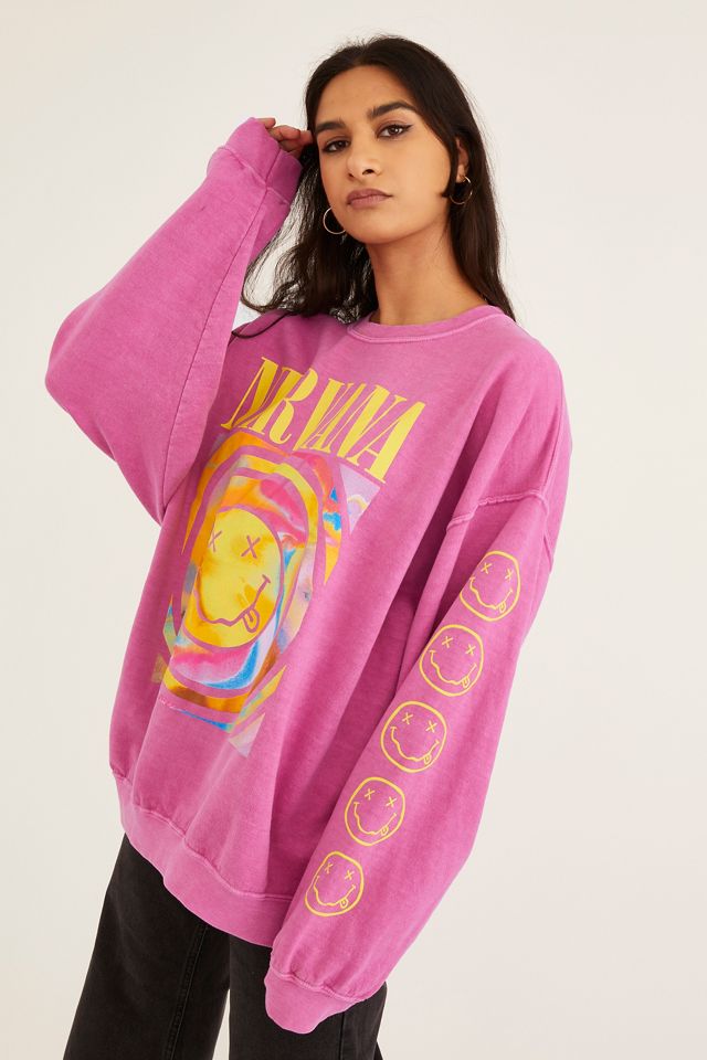 Urban Outfitters Nirvana Overdyed Smiley Face Rock Crewneck Sweater sbk ...