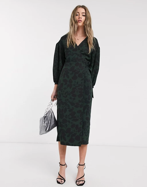 Topshop + Balloon Sleeve Wrap Dress