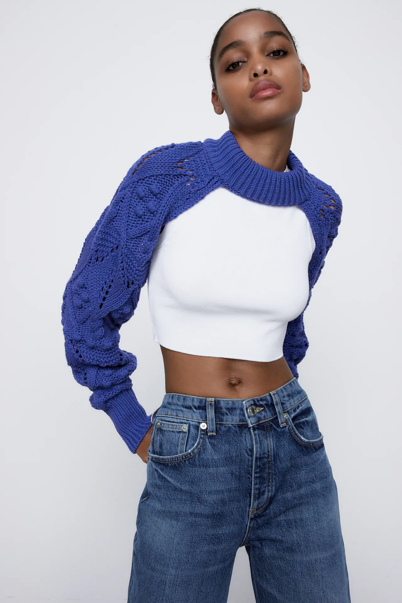 cropped arm warmer sweater