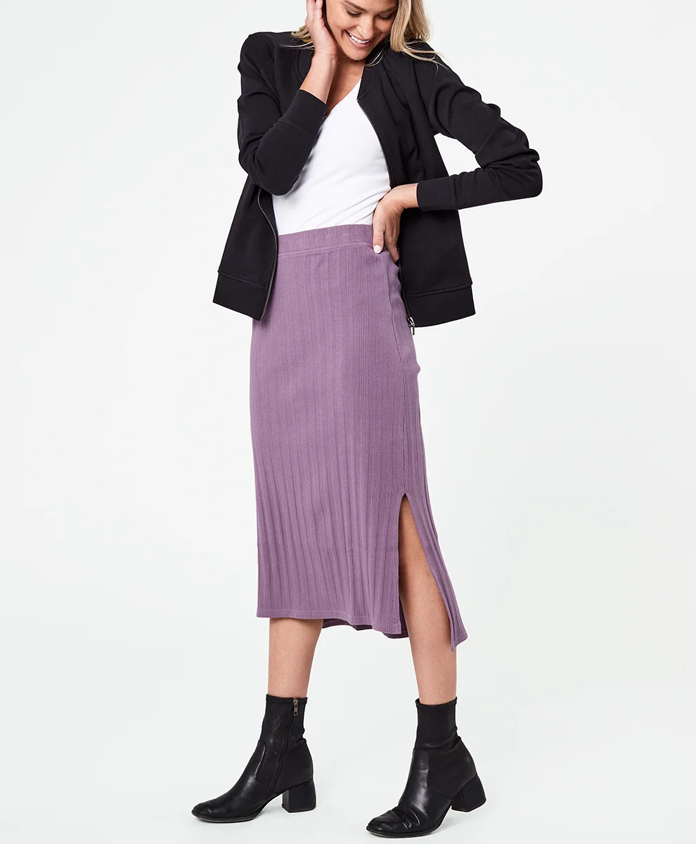 PACT Women's Black Refined Rib Midi Skirt XS