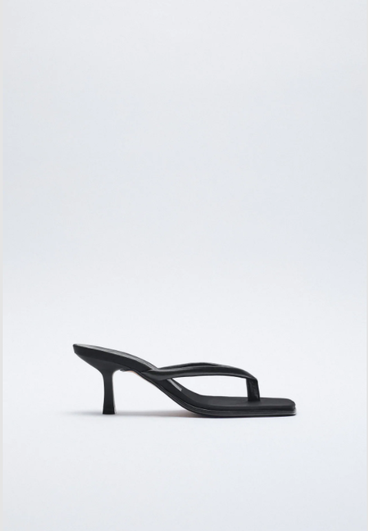 Zara + Leather High-Heel Sandals With Square Toes