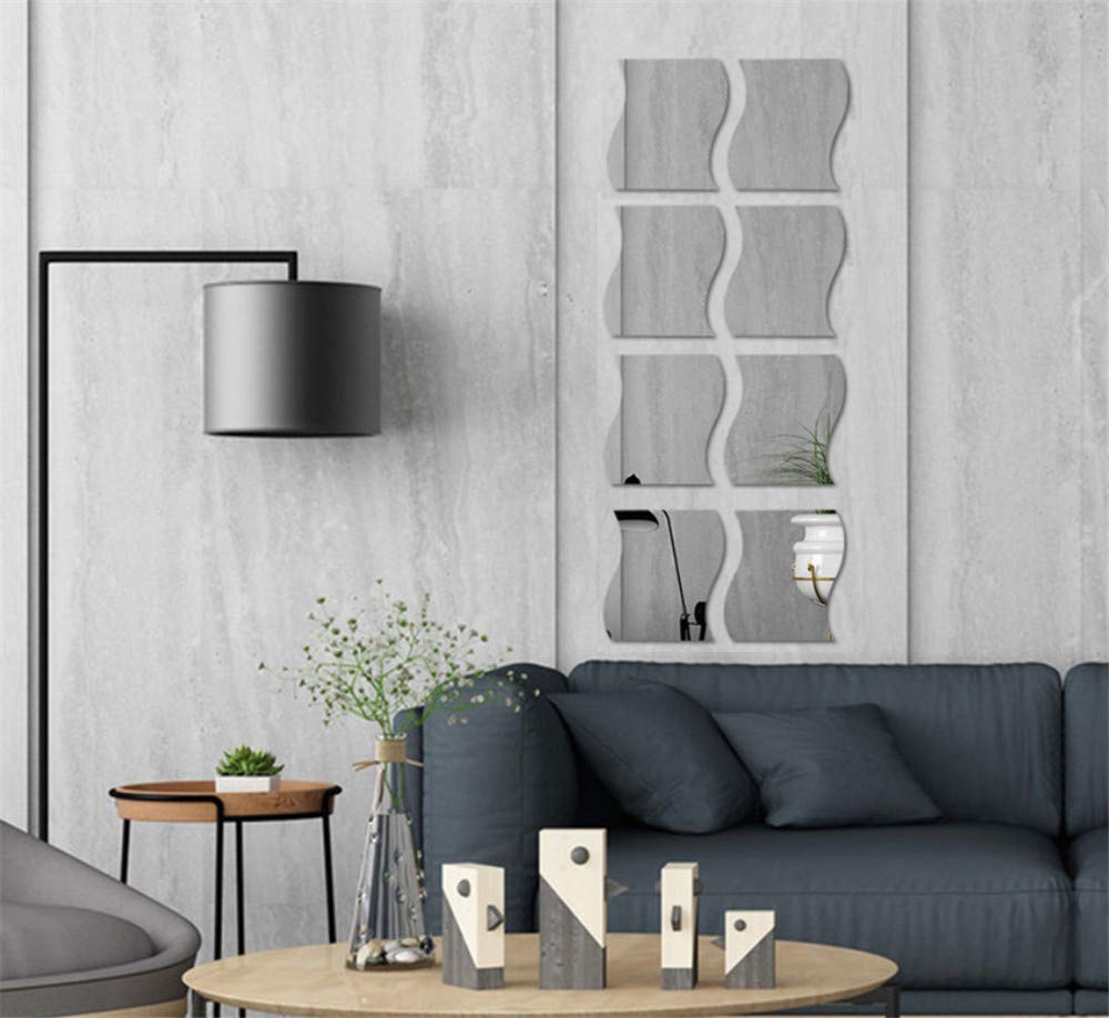 Beser Lee + 3D Wavy Mirror Wall Stickers, 8PCS