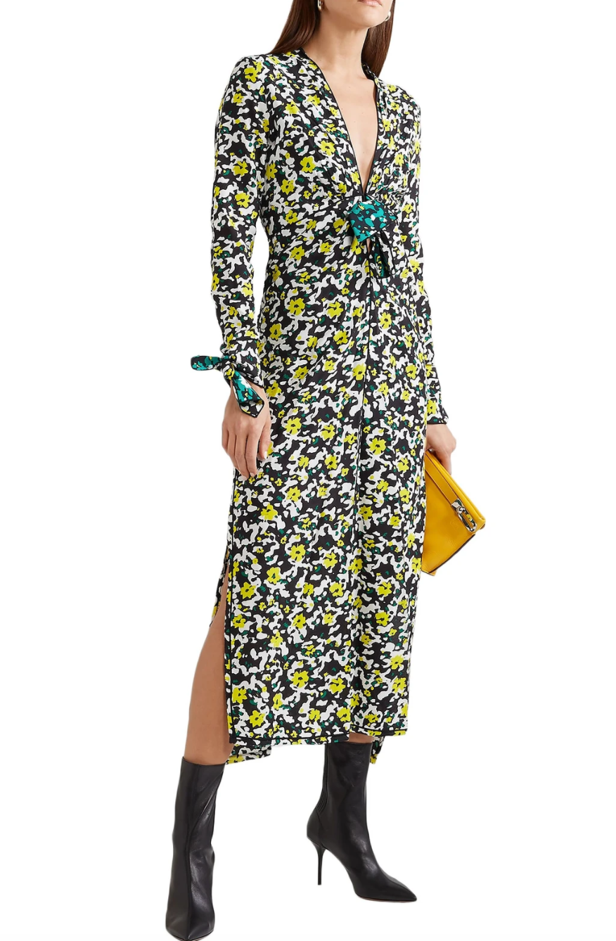 Proenza Schouler + Knotted Floral-Print Crepe Midi Dress