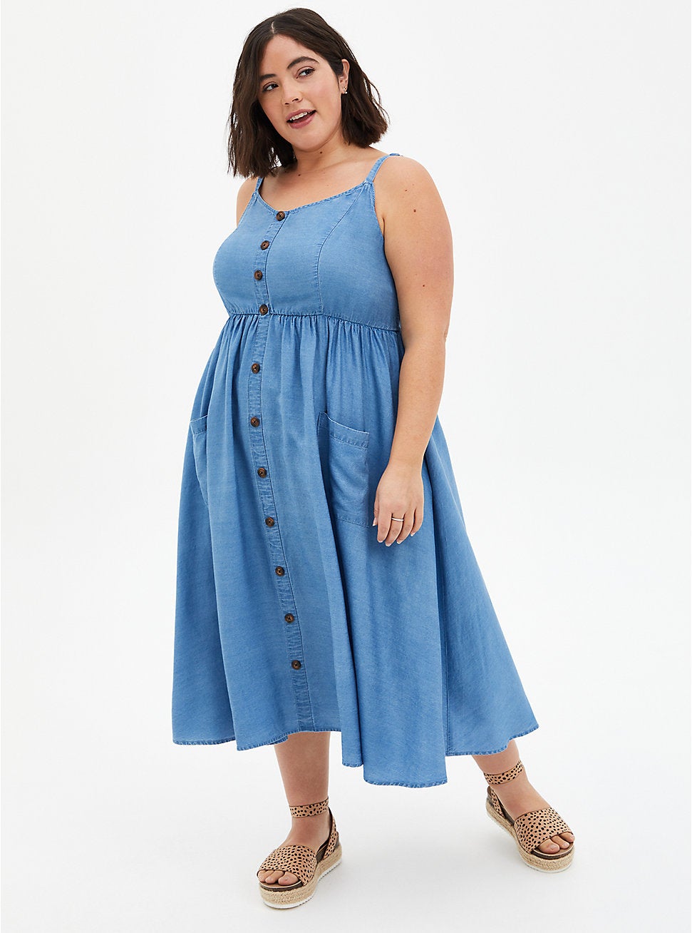 Torrid Blue Chambray Button Front Skater Midi Dress