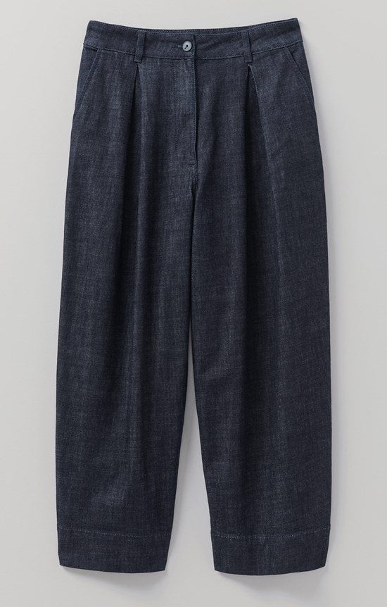 Toast + Indigo Denim Pleated Trousers