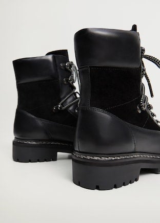 Mango Contrast Lace up Leather Boots