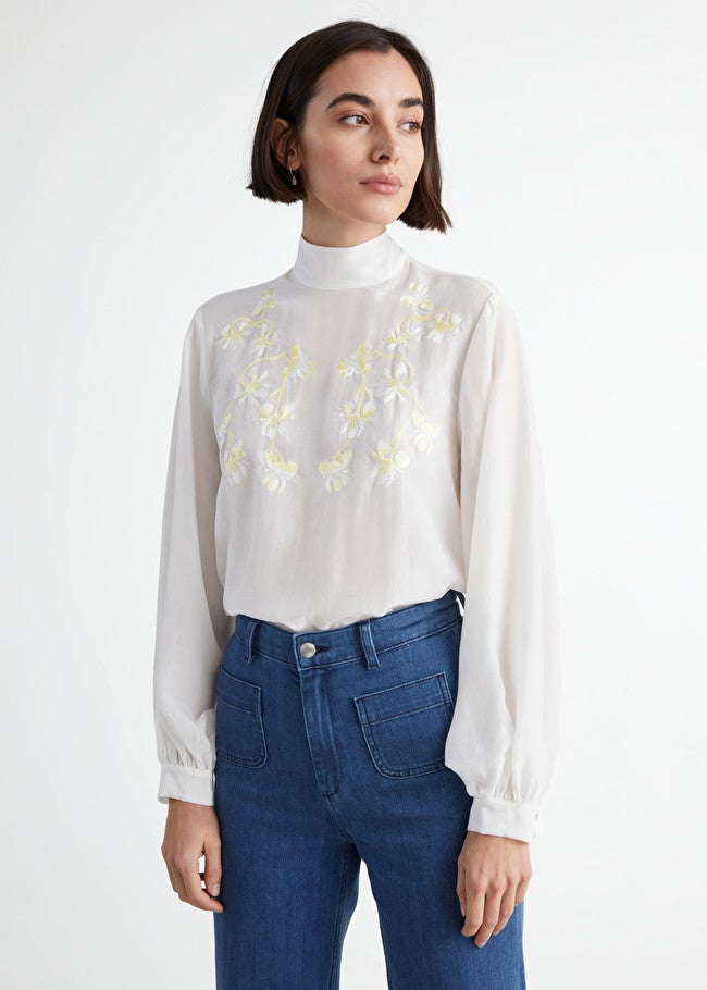 Sheer Embroidery Blouse-