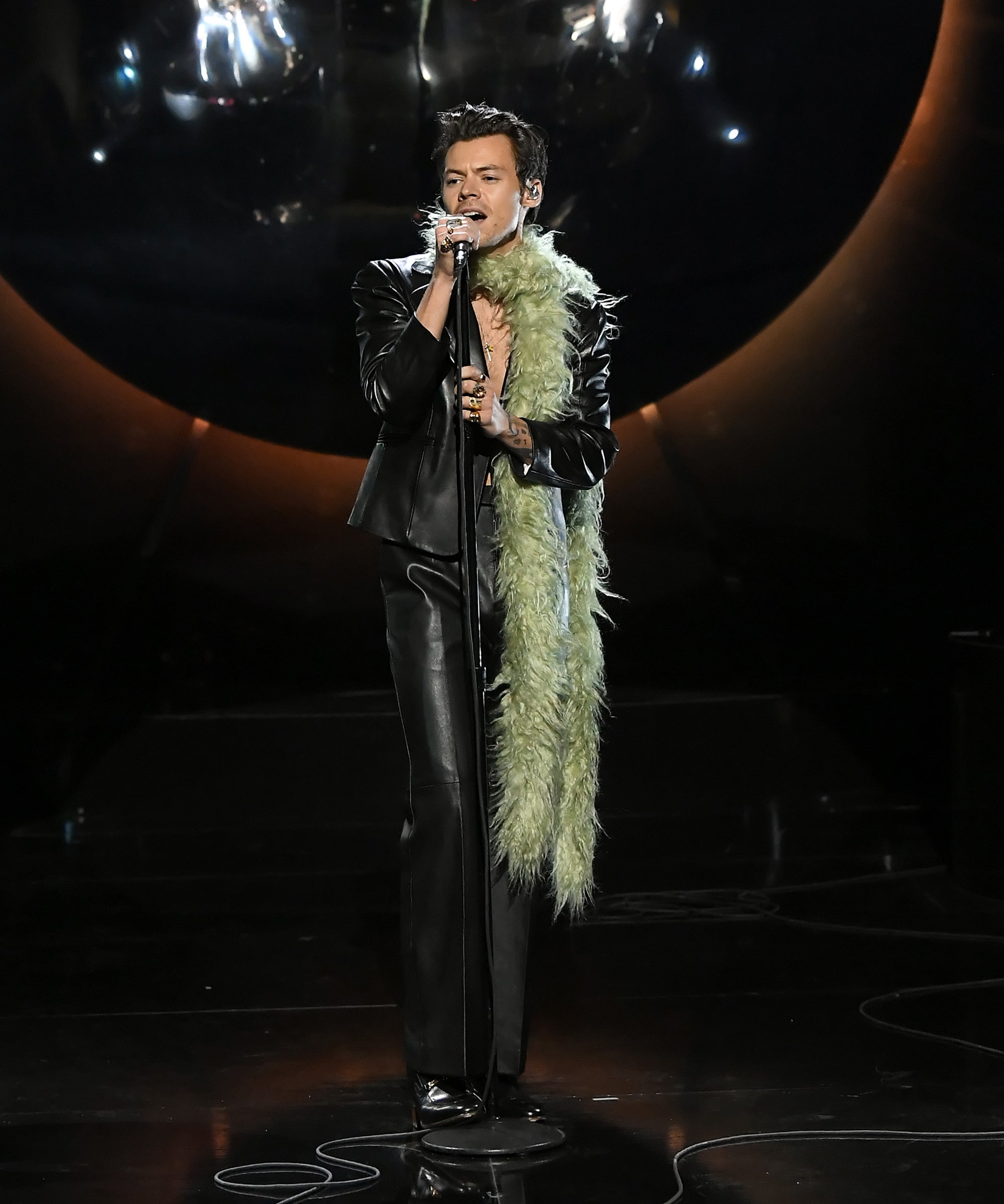 Harry Styles Wore Not One, Not Two, But Three Boas To The Grammys