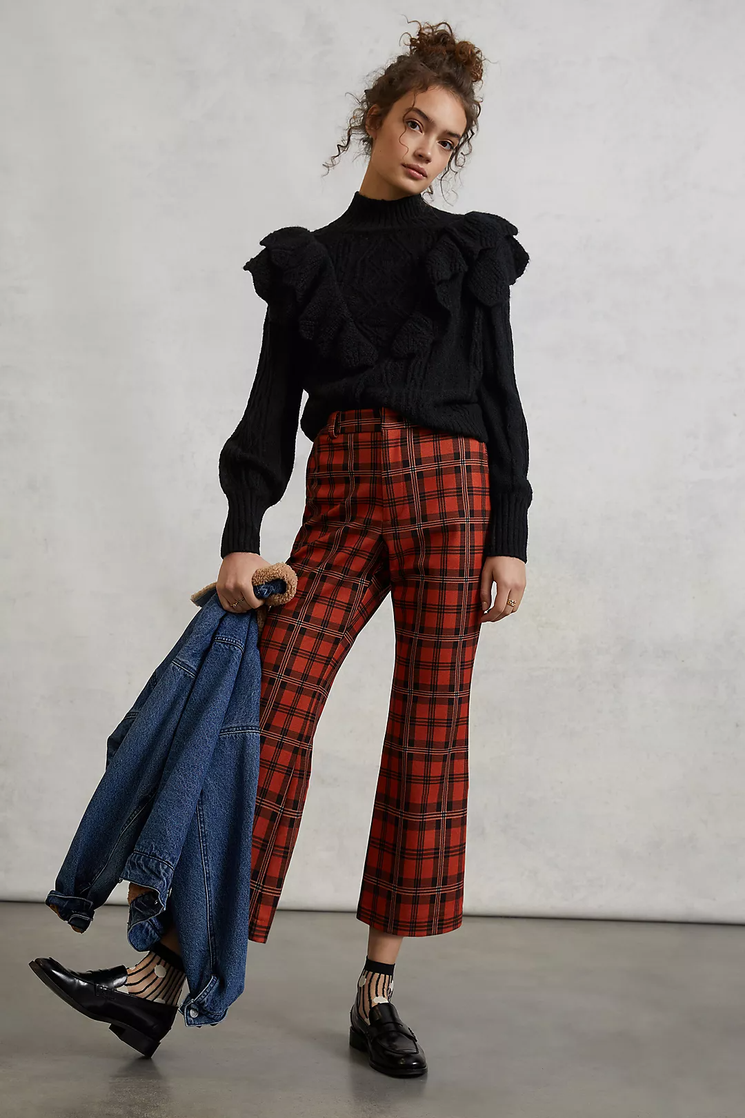 kick flare plaid trousers