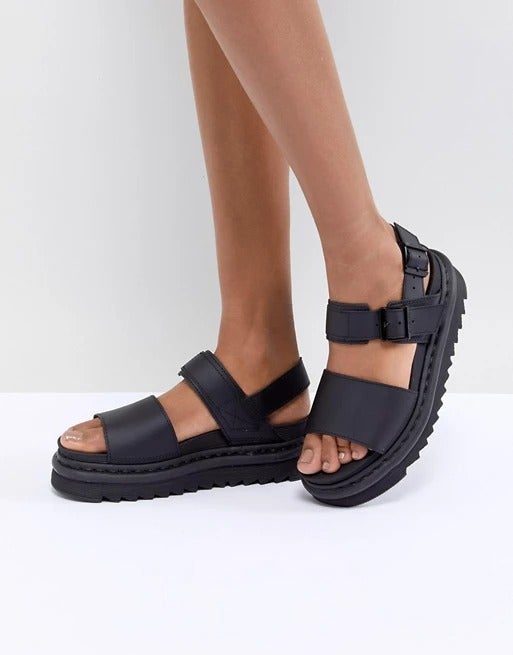 Dr Martens + Voss black Leather Flat Chunky Sandals
