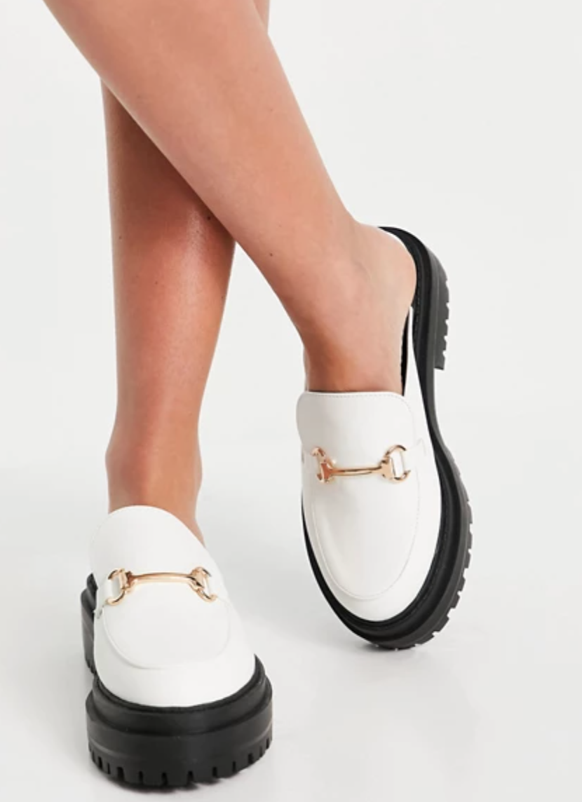 Raid + RAID Wide Fit Sadie chunky backless loafers in white