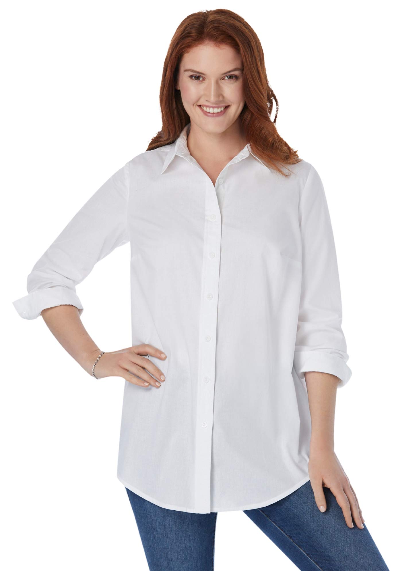 Woman Within + Plus Size Perfect Long-Sleeve Button Down Shirt