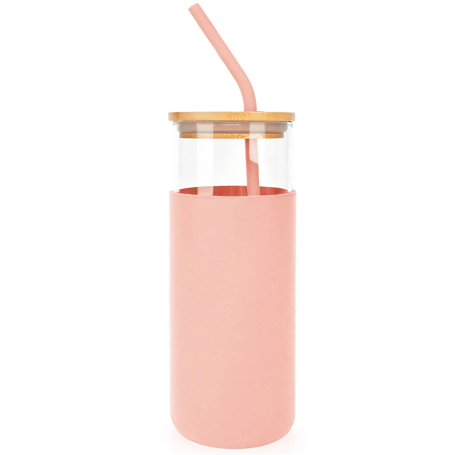 Drinking Glass With Bamboo Lid And Straw, High Borosilicate Glass