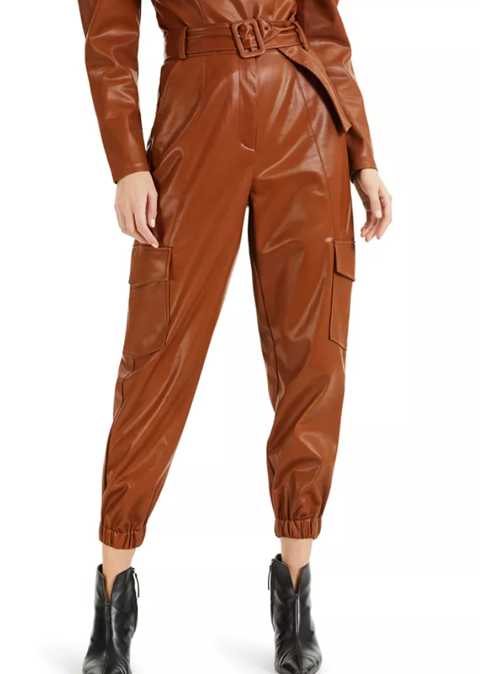 brown leather cargo pants