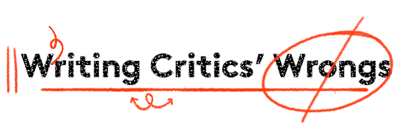 writing critics wrongs logo, strikethrough
