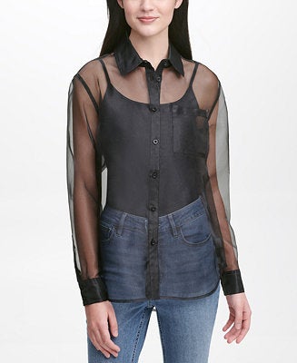 Calvin Klein + Organza Button-Front Shirt