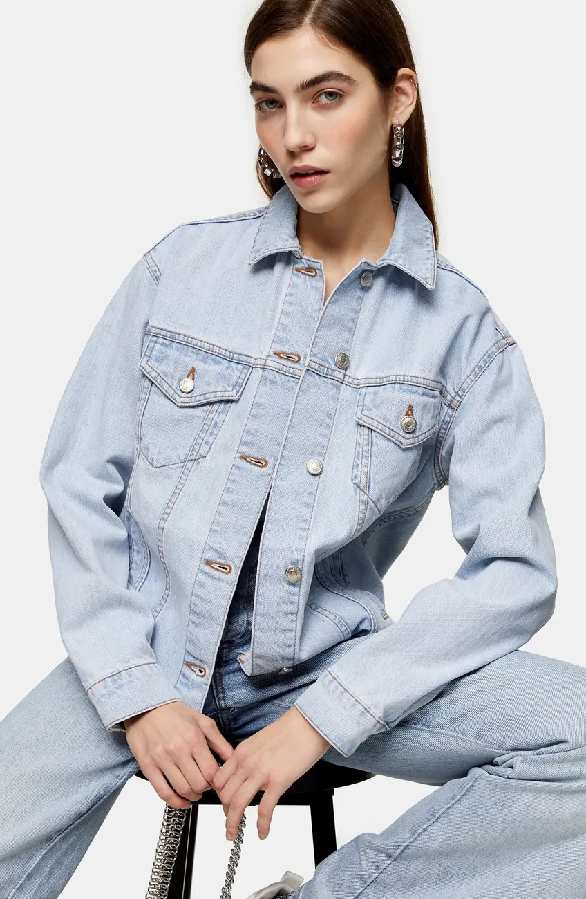 + Oversized Raw Hem Denim Jacket