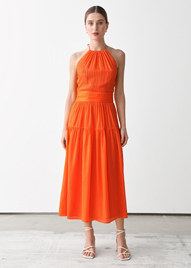 Rejina Pyo puff-sleeves midi dress - Orange