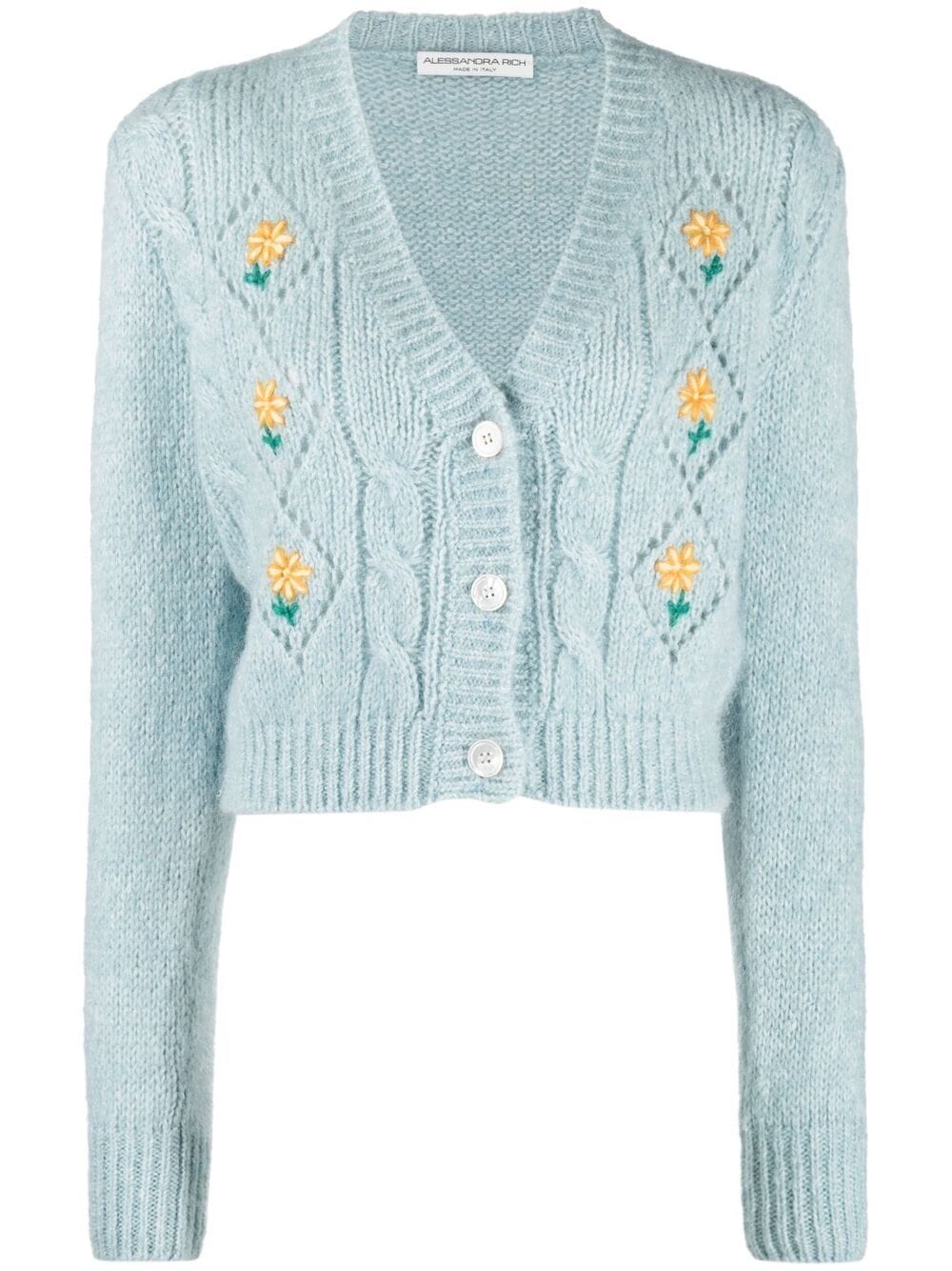 Alessandra Rich + Cropped floral embroidered cardigan