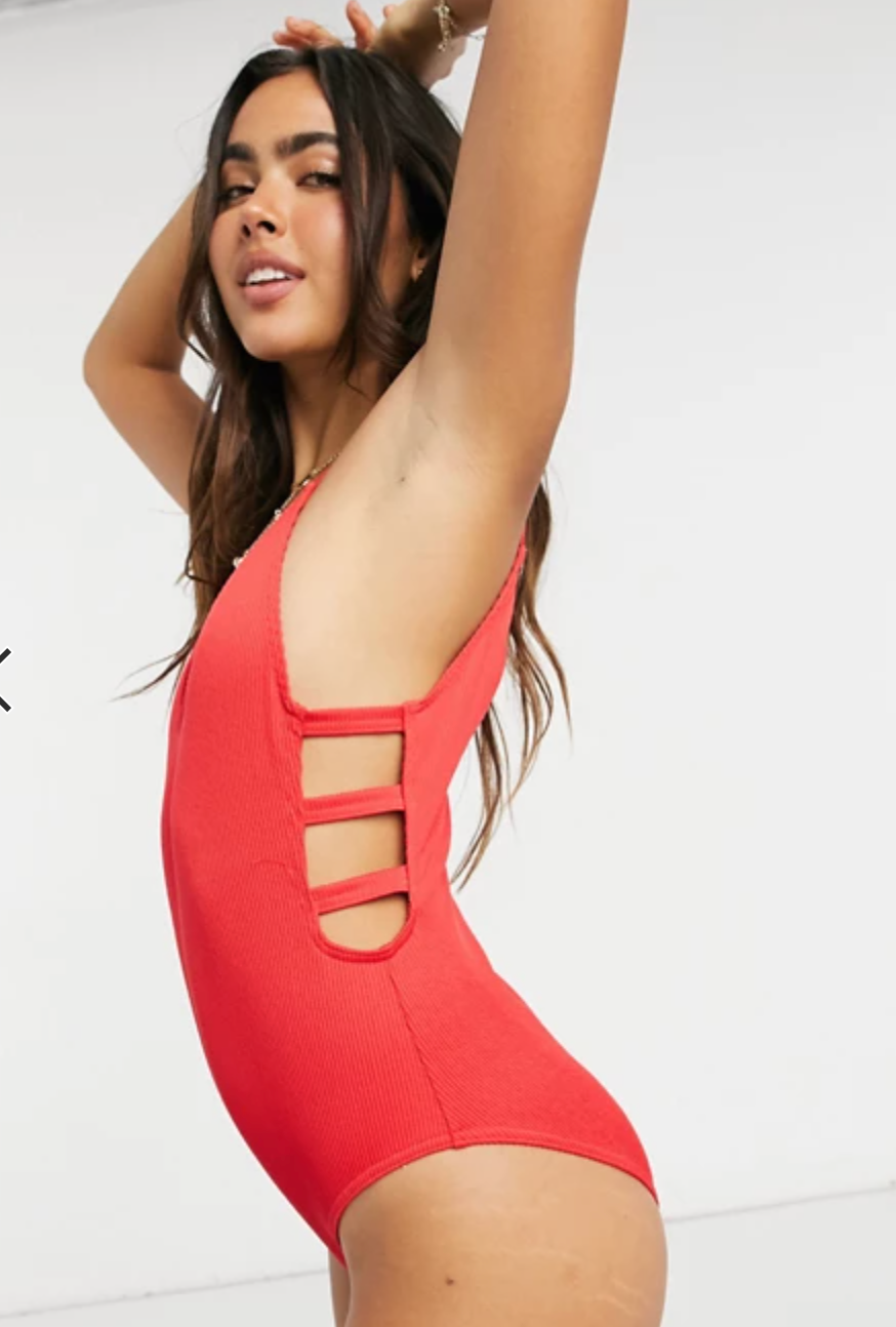 French Connection + French Connection Textured Rib Swimsuit In Red