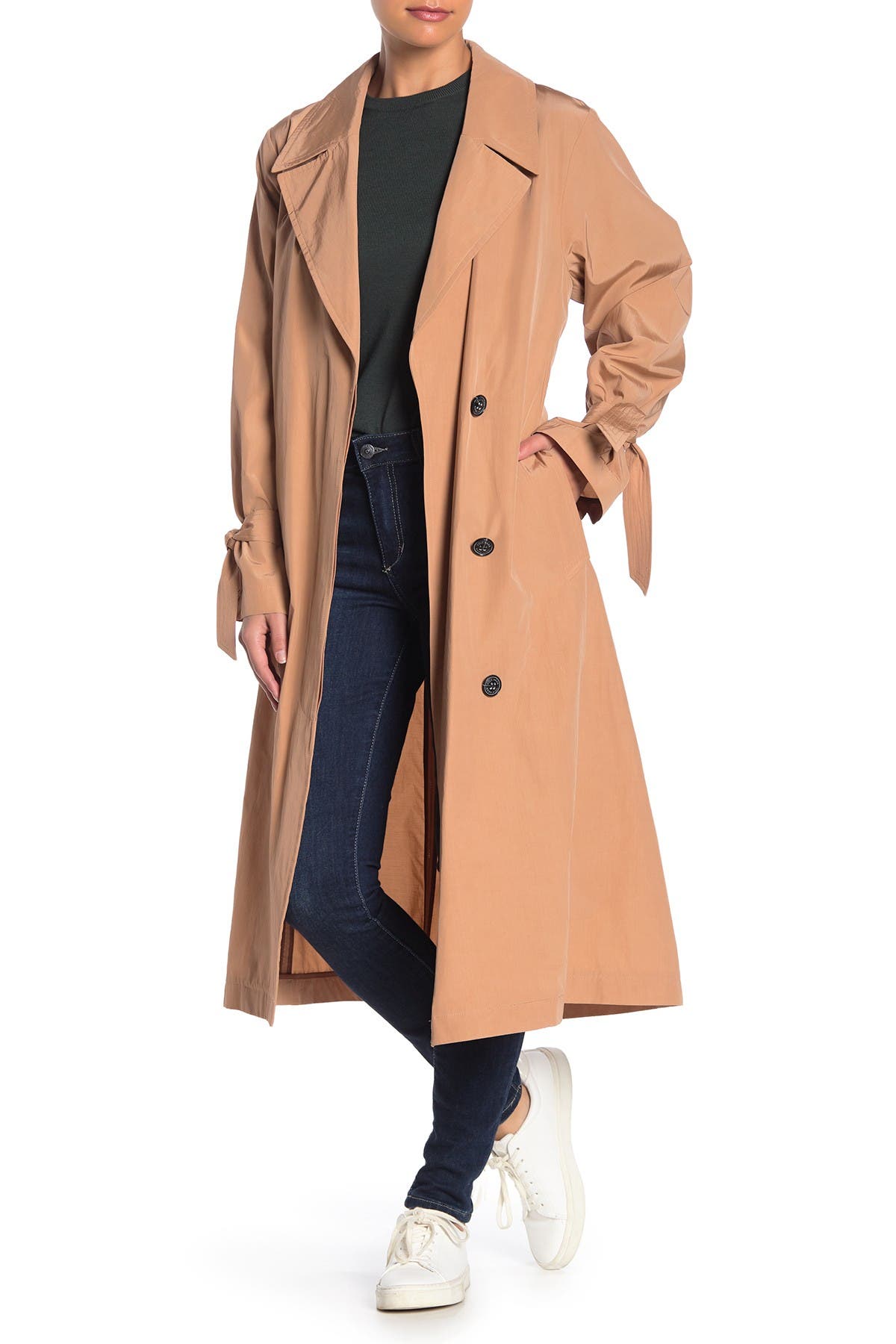 Cole Haan + Woven Button Front Trench Coat