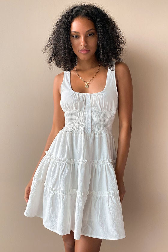 White tiered sales mini dress