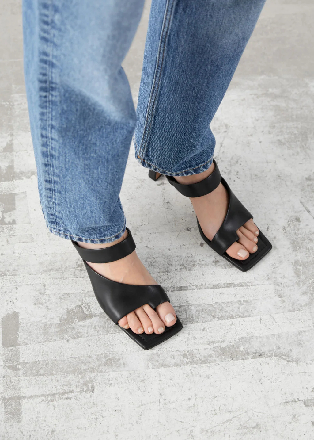 Other Stories Square Toe Heeled Leather Sandals