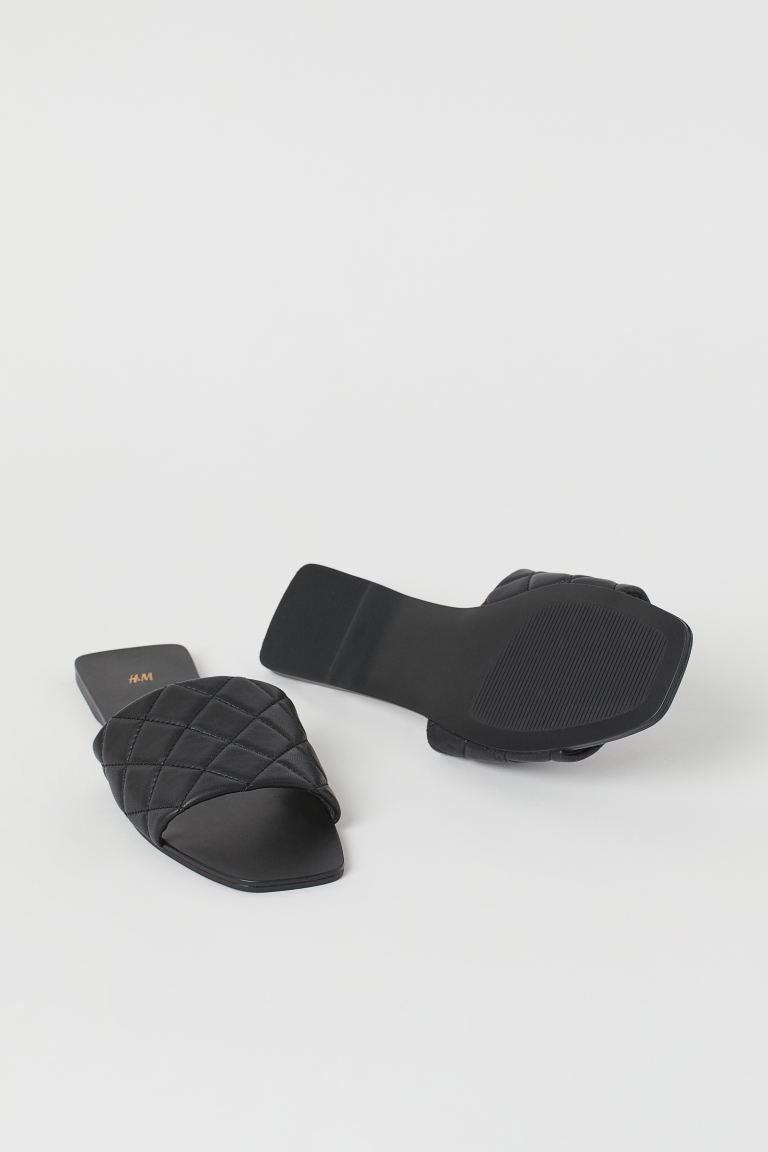 tan quilted slides