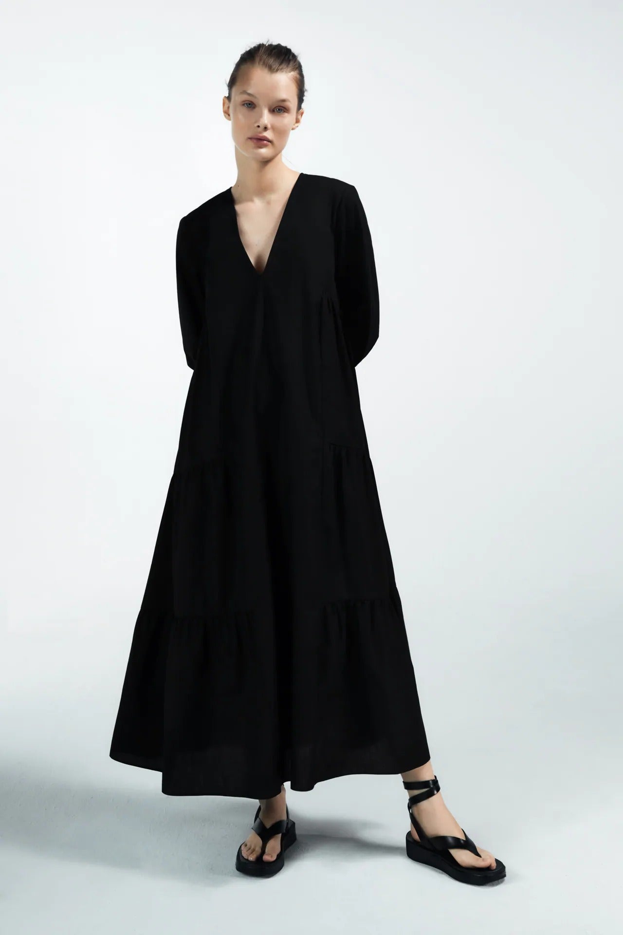 Zara + Poplin Dress with Voluminous Sleeves