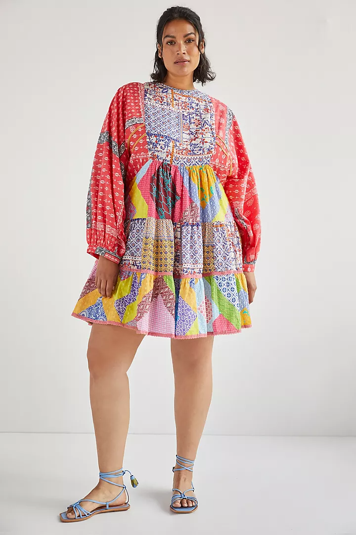 Let Me Be + Patchwork Tiered Mini Dress