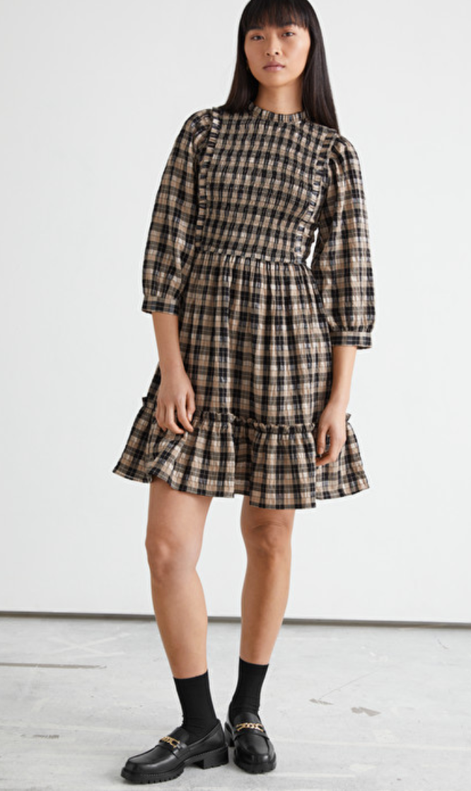 Smocked Puff Sleeve Ruffle Mini Dress