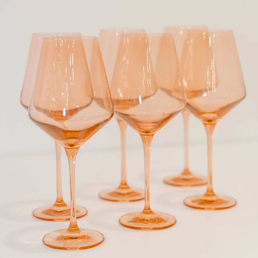 Estelle Colored Glass Estelle Hand-Blown Colored Wine Glasses (Set of 6) - Stemmed Wine Glass, Blush