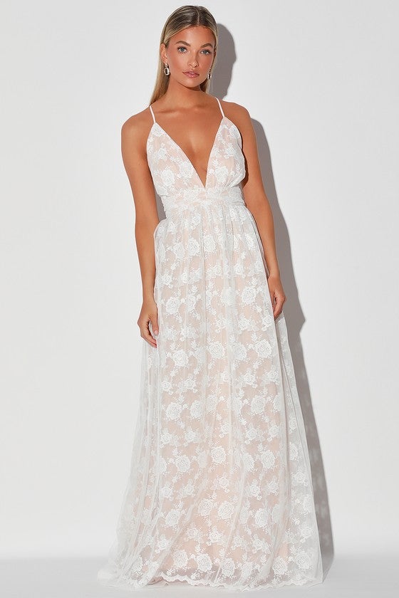 Lulus + Ivywood Embroidered Lace Backless Maxi Dress