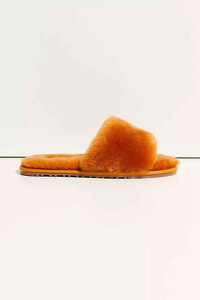 orange fuzzy slides