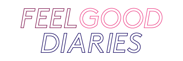 Purple and pink text that reads "Feel Good Diary"