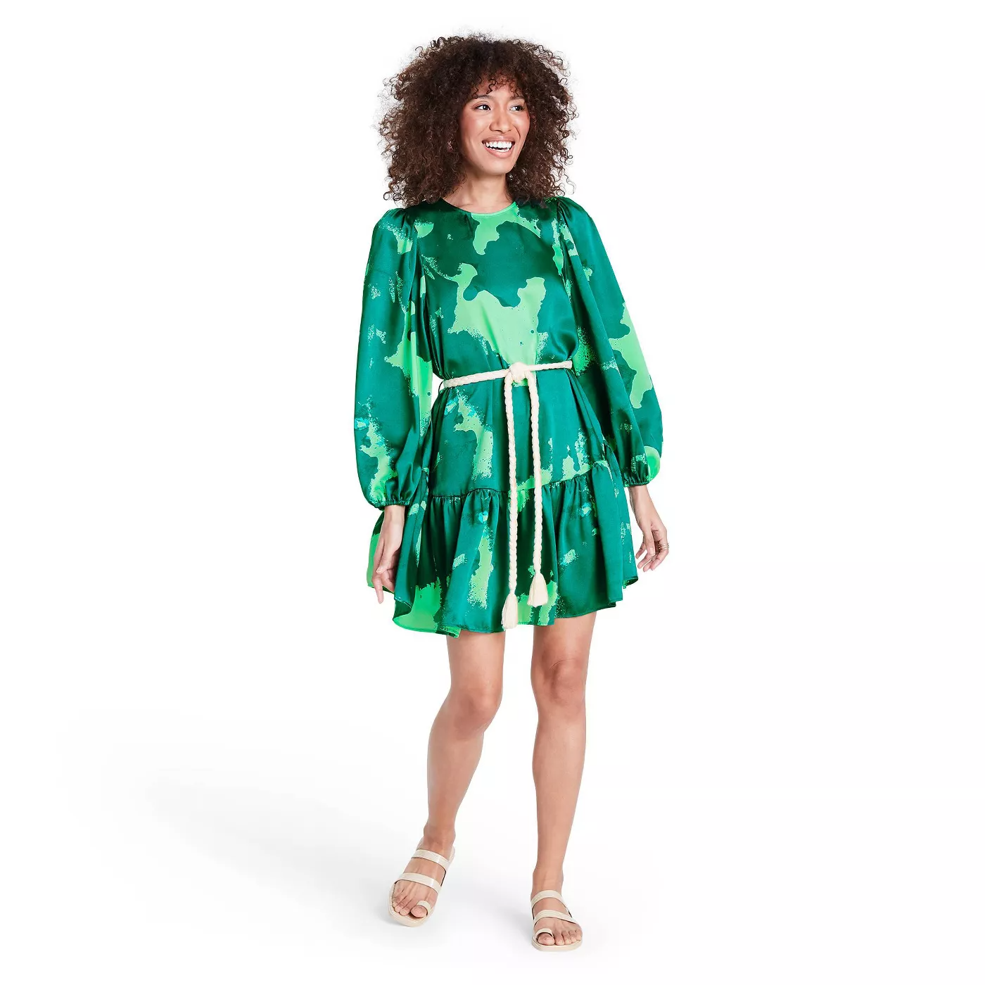 ALEXIS x Target + Long Sleeve Rope Belt Tiered Dress