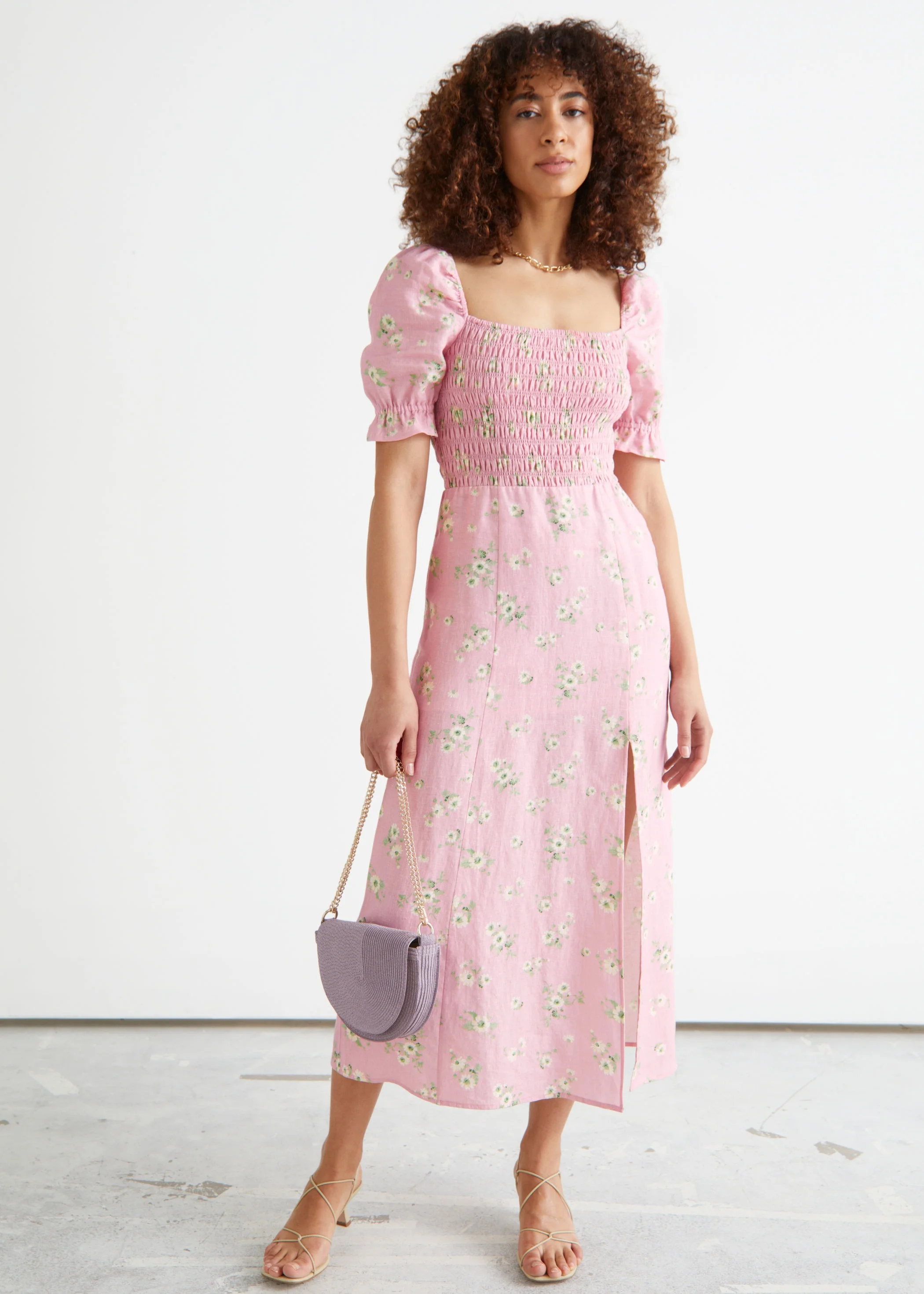 & Other Stories + Printed Puff Sleeve Linen Midi Dress