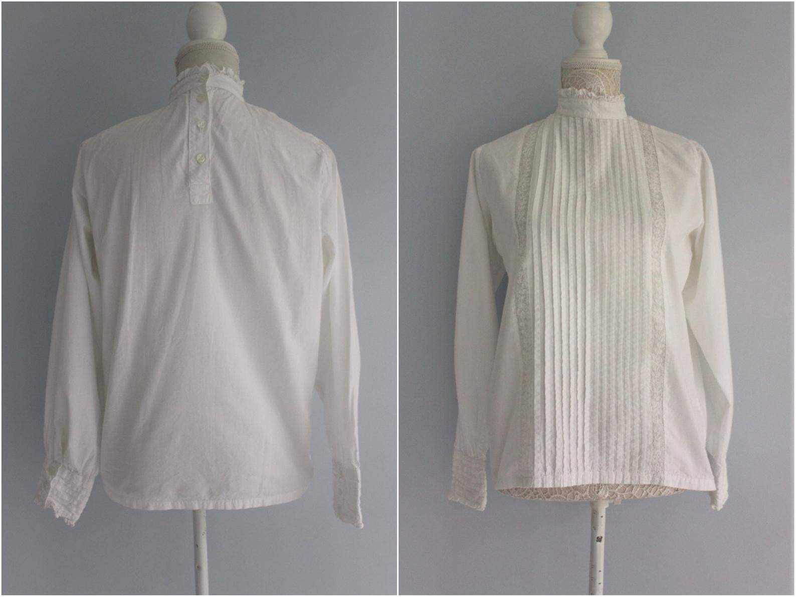 GoingAroundAgain + Embroidered High Neck White Cotton Blouse