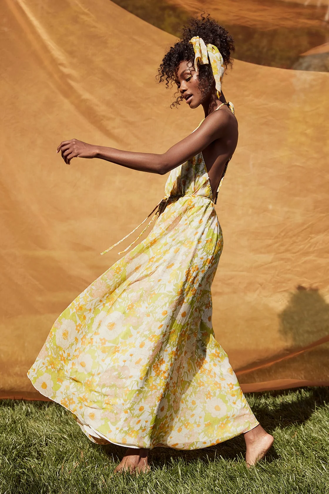 Floral print 2025 halter maxi dress