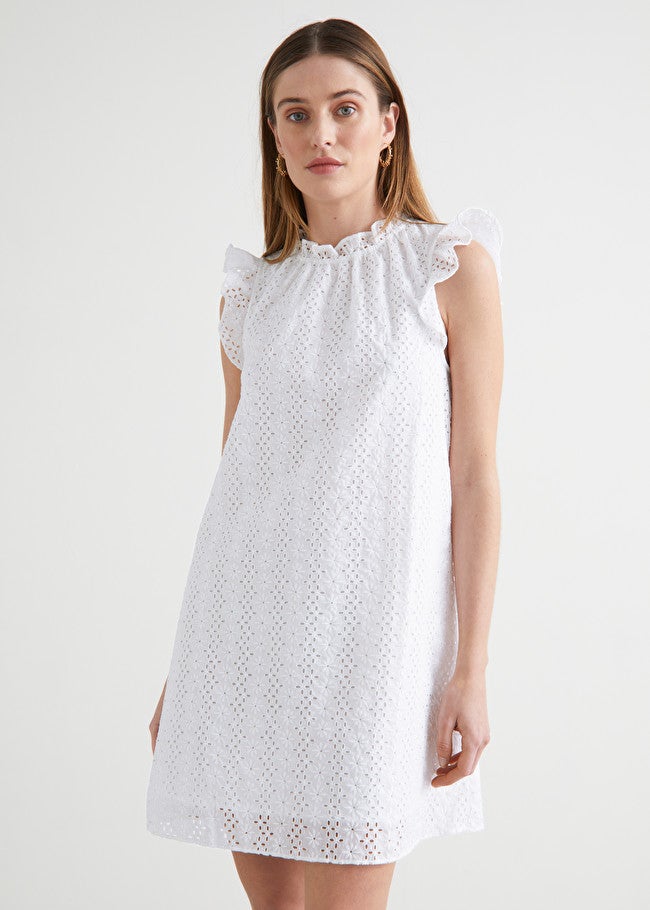Frilled Broderie Anglaise Mini Dress