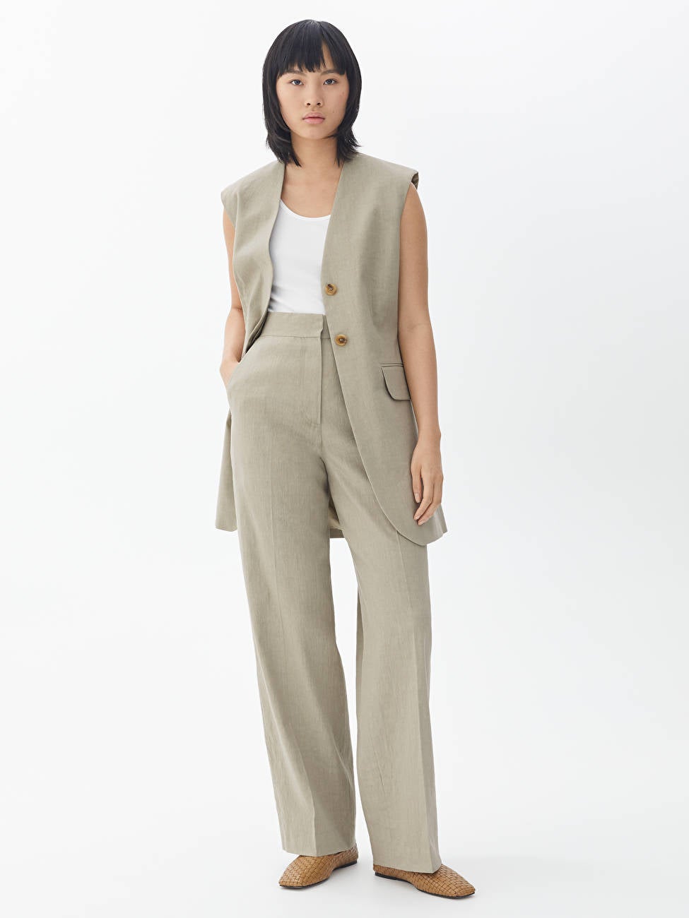 Arket + Linen Blend Straight-Fit Trousers